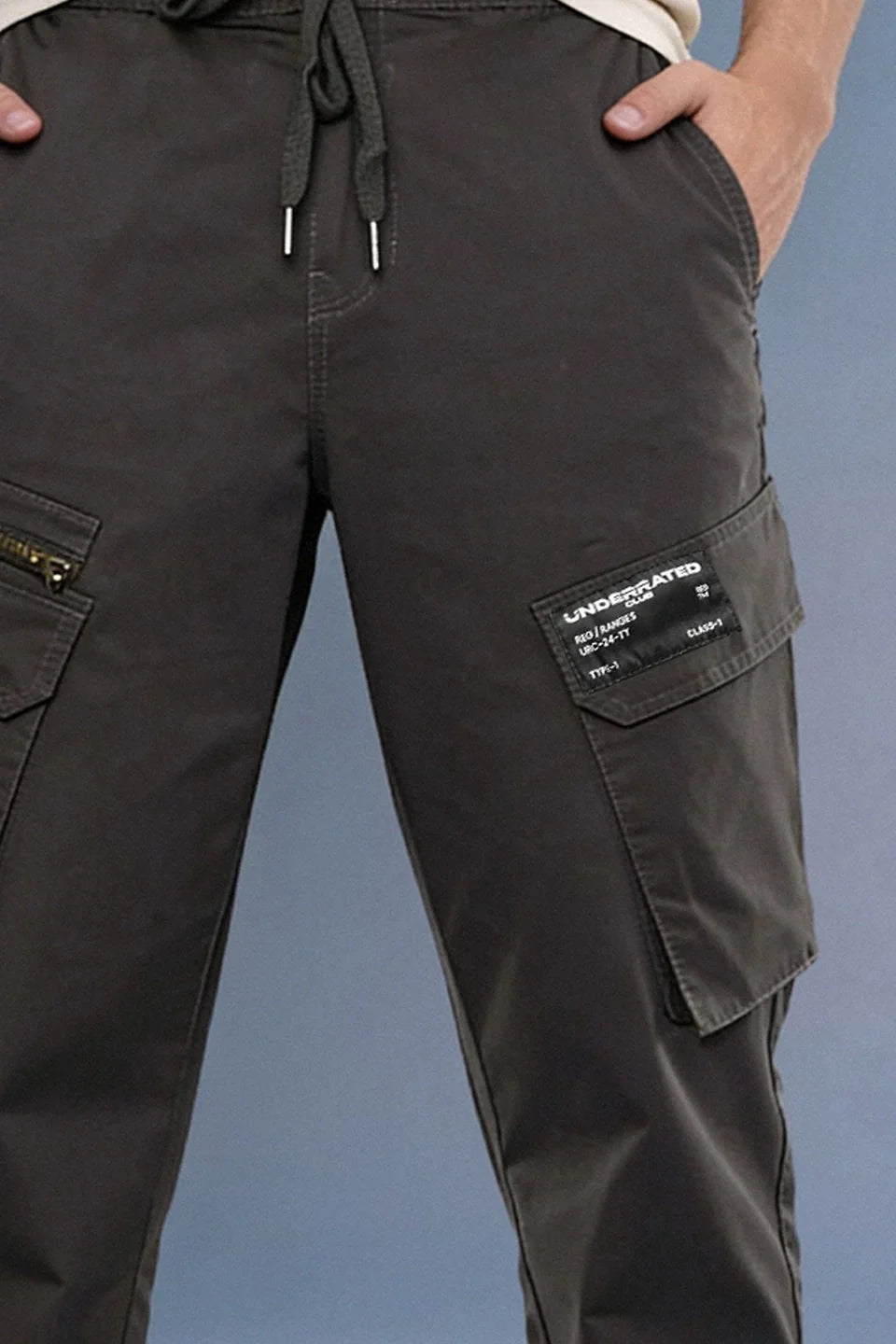 Dark Grey Mid Rise Regular Fit 6 pocket Men's Cargo