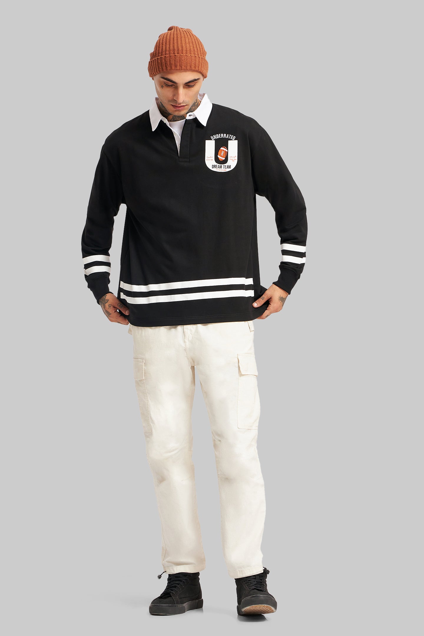 White Striped Black Polo