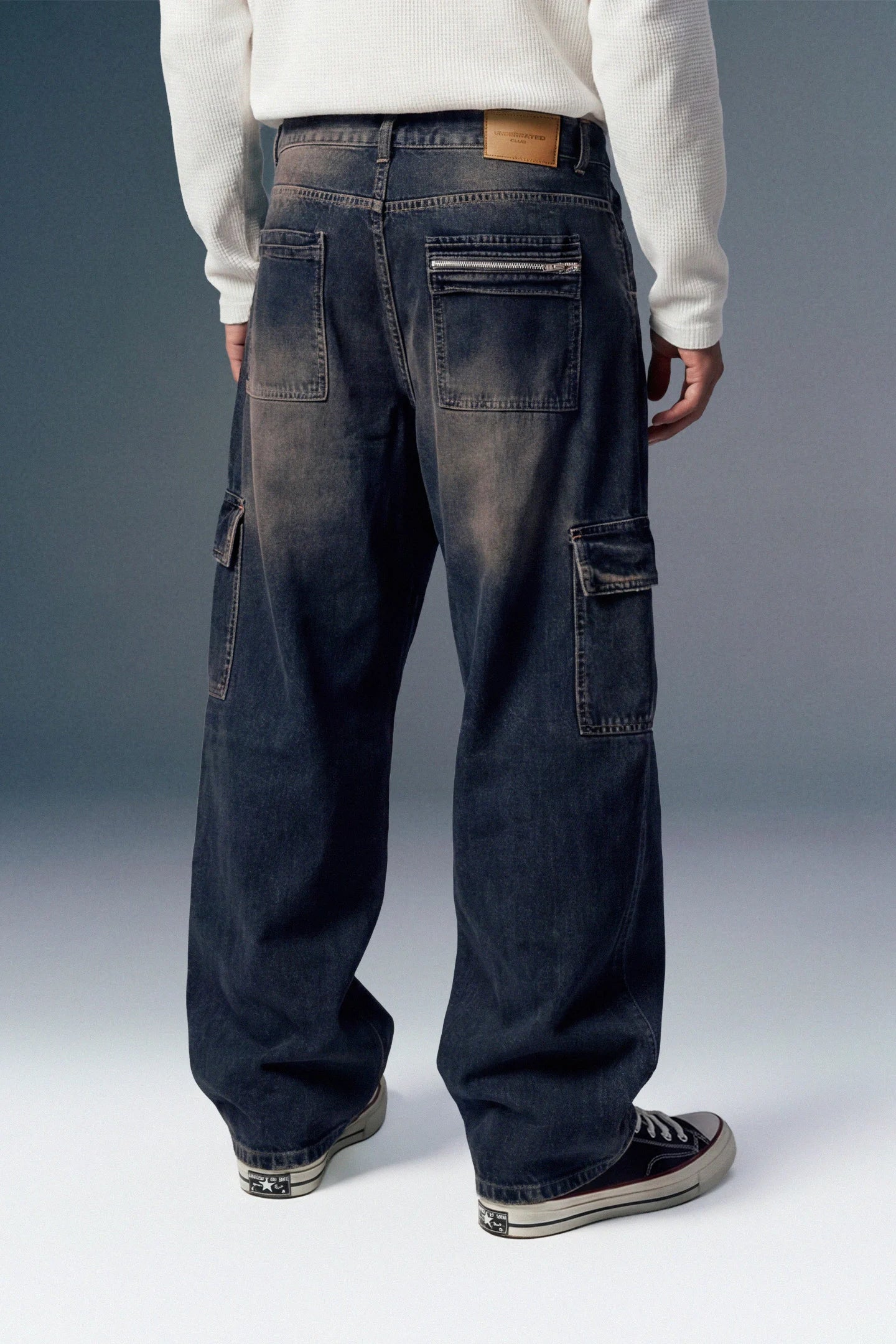 Rusty Blue 8-Pocket Baggy Cargo Jeans for Men