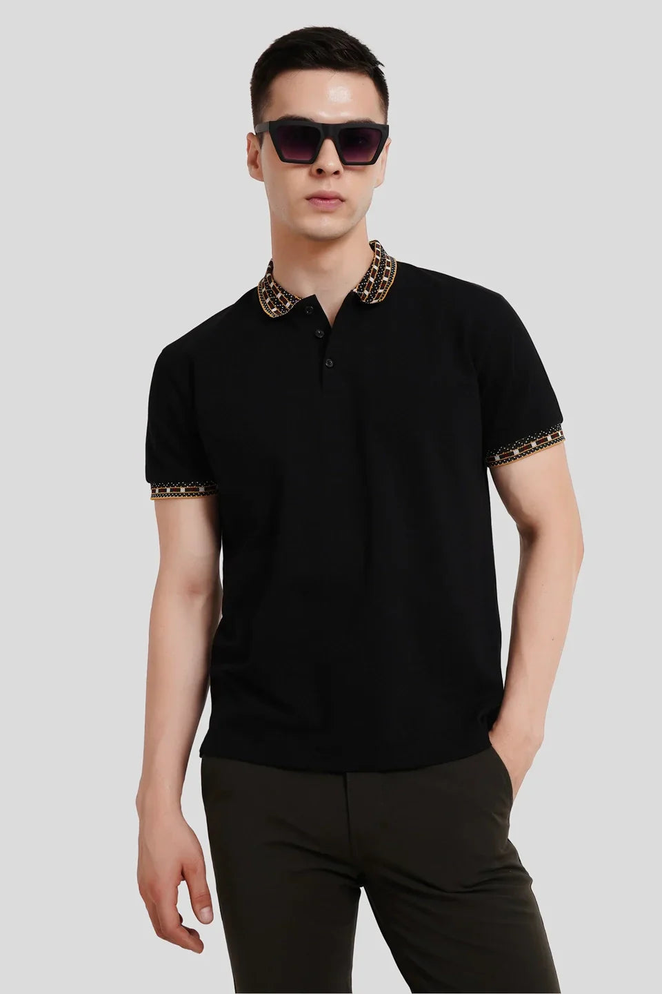 Pack of 2 Patchwork Collar Polo T-shirt combo - Black /Maroon