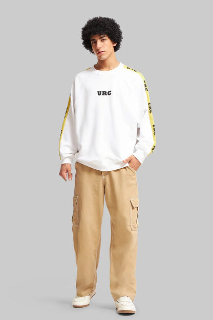 Printed Sleeves White Raglan Sweatshirt