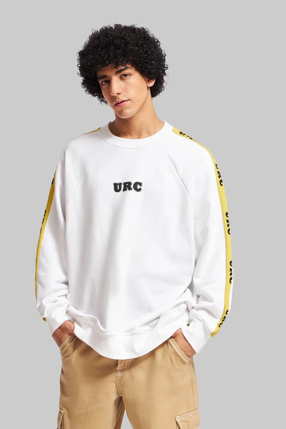 Printed Sleeves White Raglan Sweatshirt