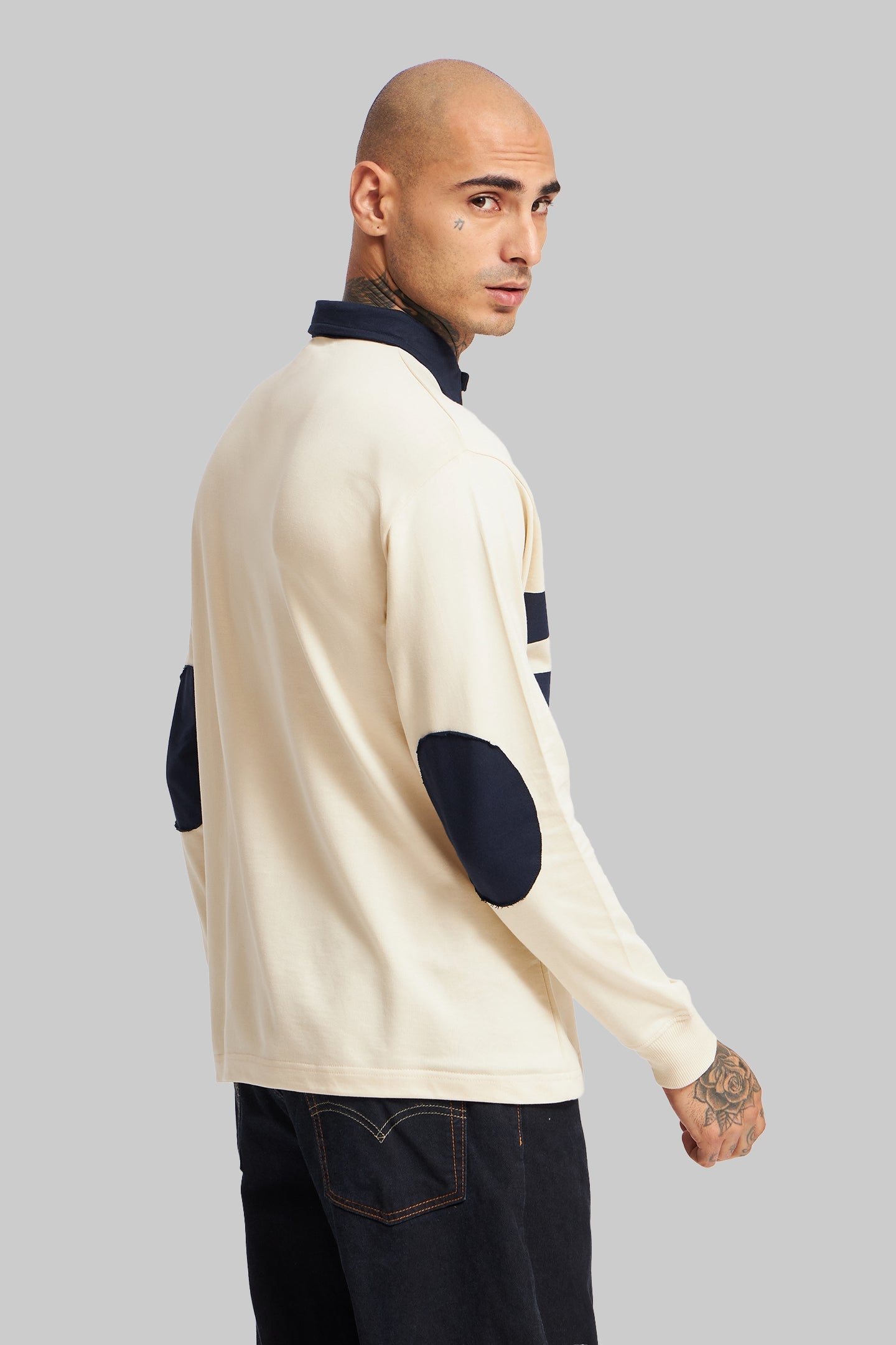 White and Navy Printed Polo