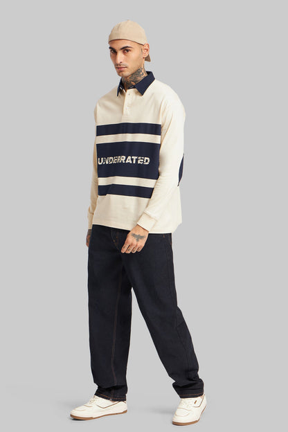 White and Navy Printed Polo