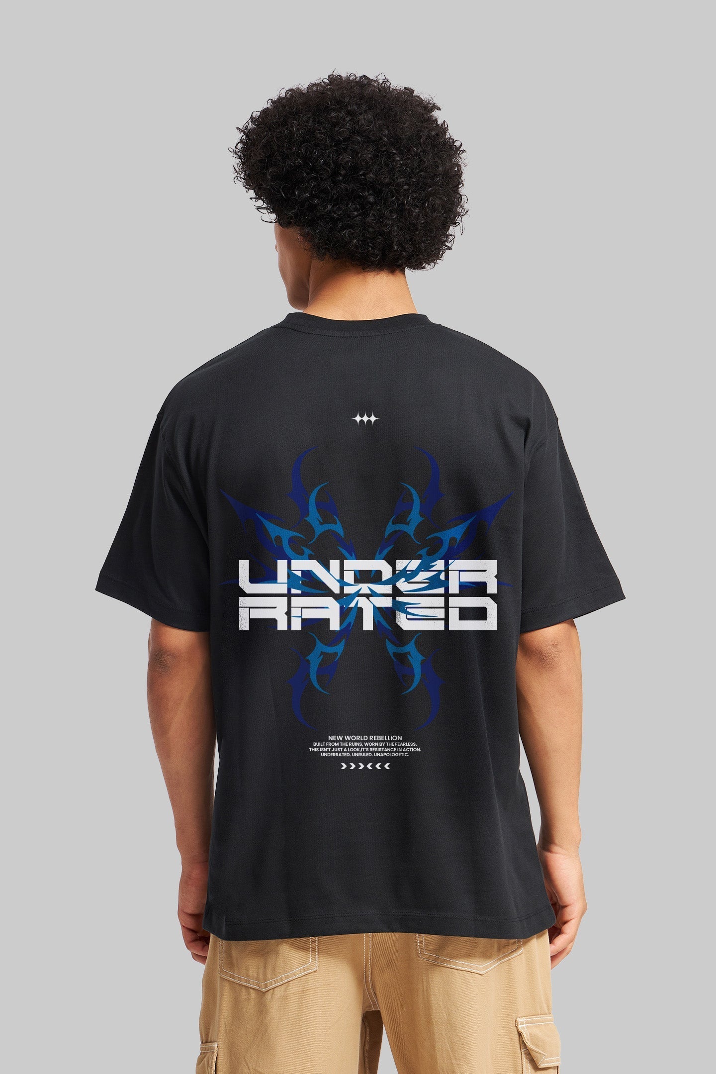 New World Rebellion Black Oversized Fit T-Shirt Men