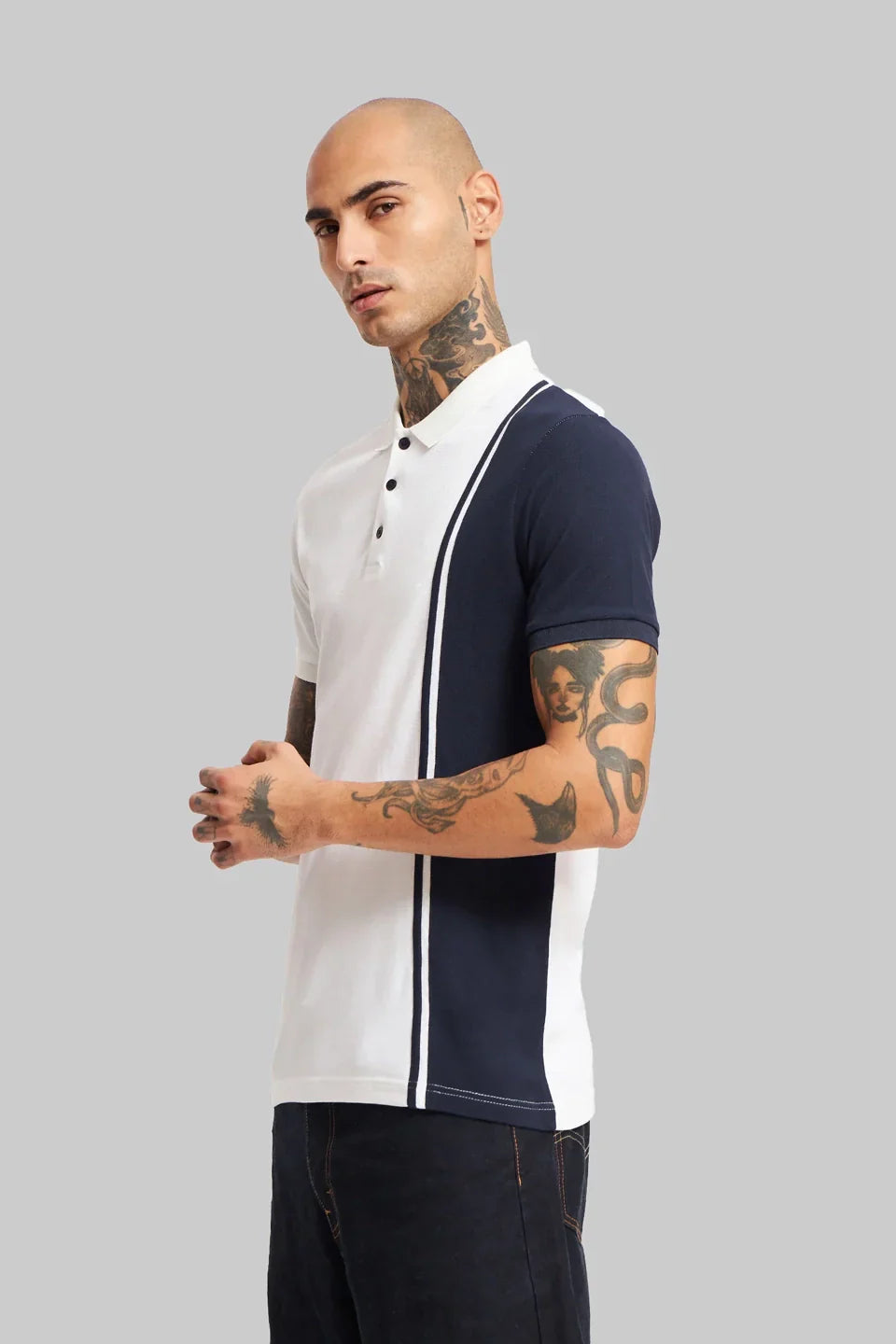 Pack of 2 Men's Colourblocked Polo T-shirt combo - White/ Navy