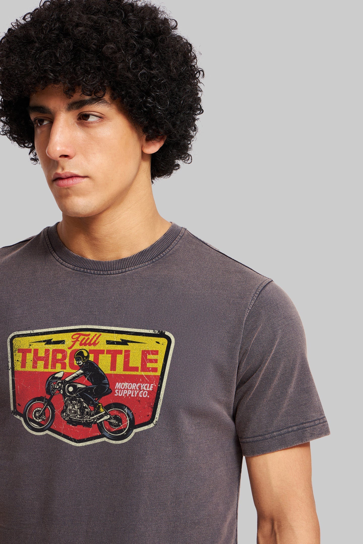 Throttle Grey Acid Washed T-Shirt Men