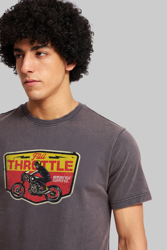 Throttle Grey Acid Washed T-Shirt Men