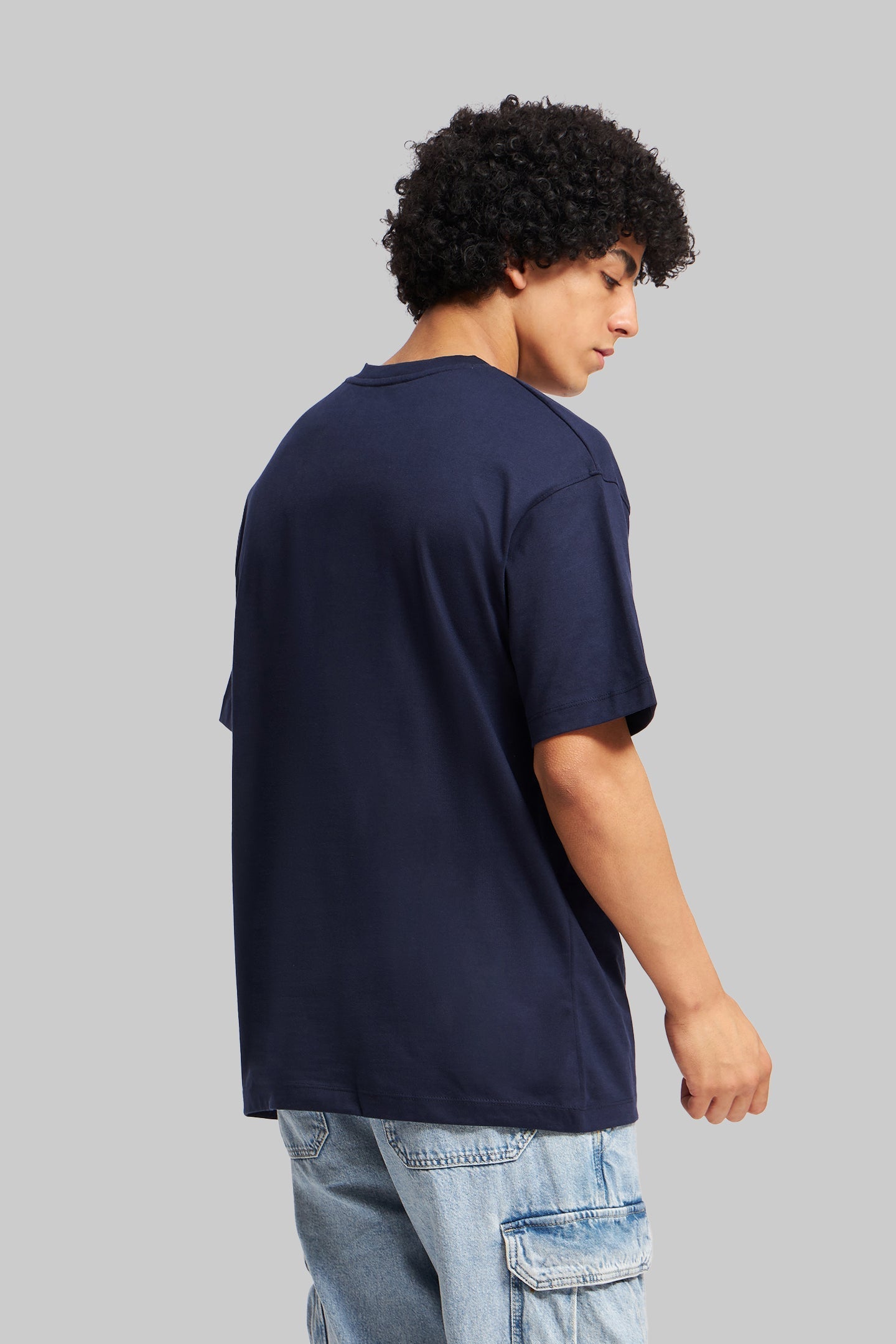 Boxed Underrated Navy Blue Oversized Fit T-Shirt Men
