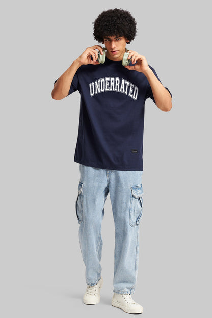 Underrated Curve Navy Blue Oversized Fit T-Shirt Men