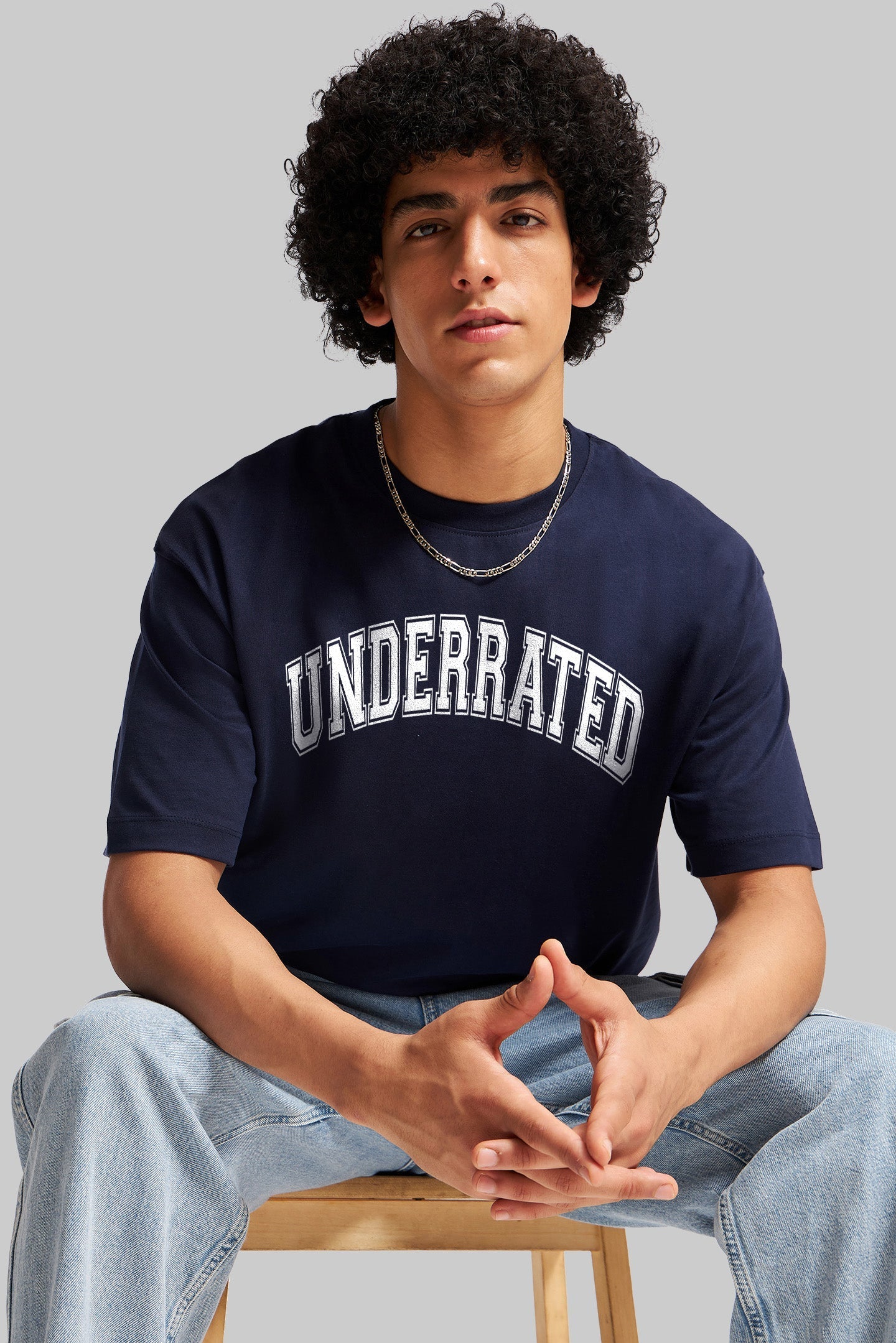 Underrated Curve Navy Blue Oversized Fit T-Shirt Men