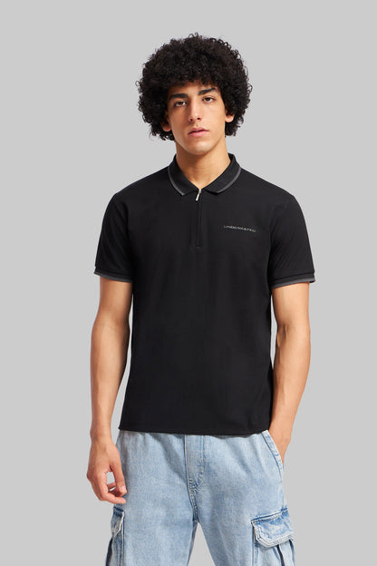 Men's Polo Neck T-shirt Combo - Pack of 2 Solid Essentials Black and Lavender