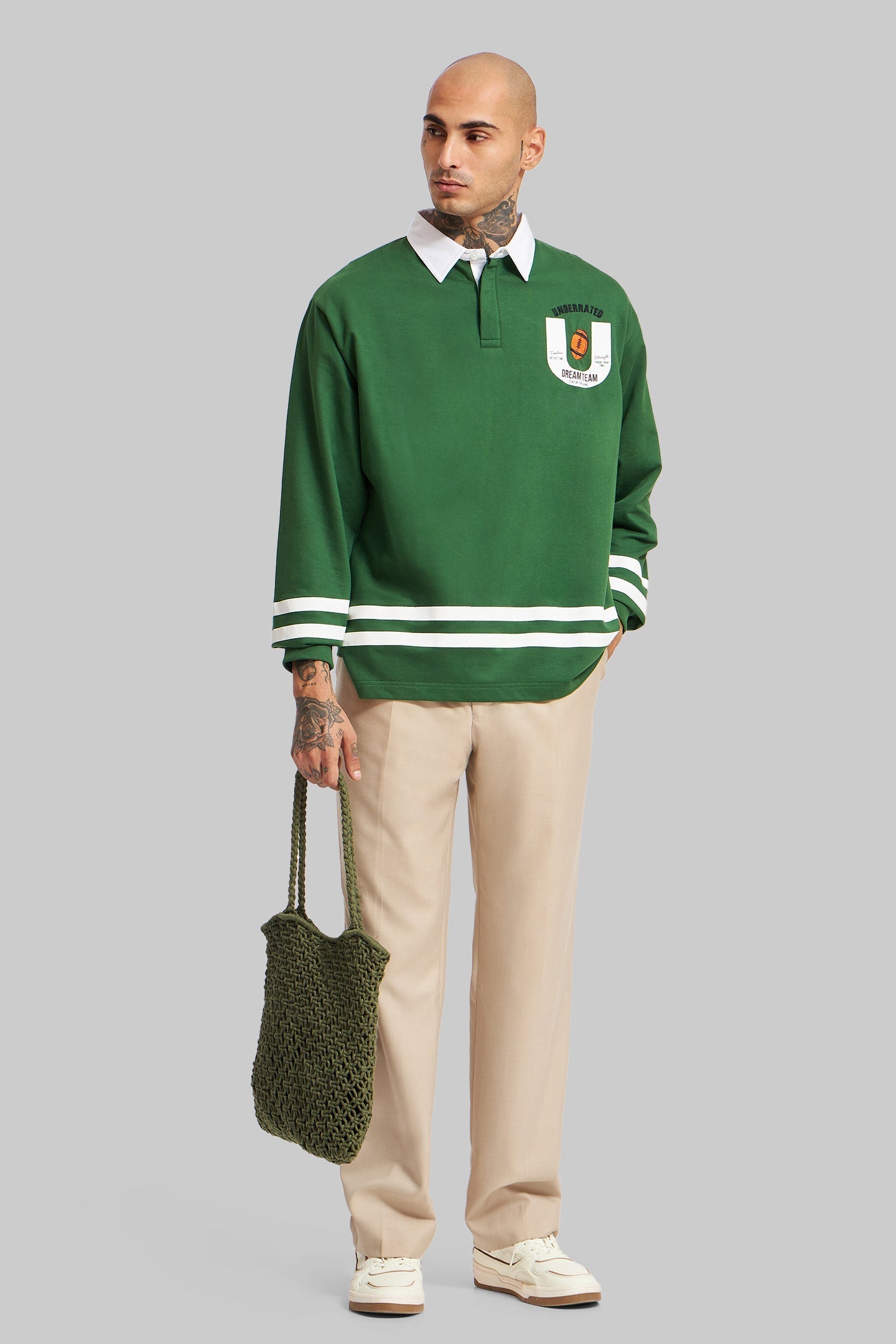 White Striped Green Polo