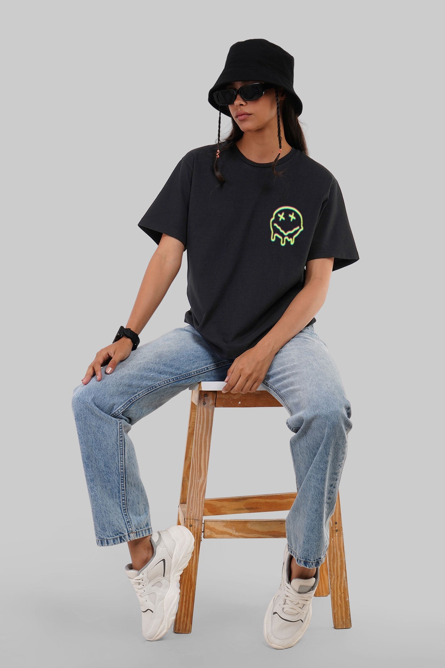 Neon Smile Black Boyfriend Fit T-Shirt Women