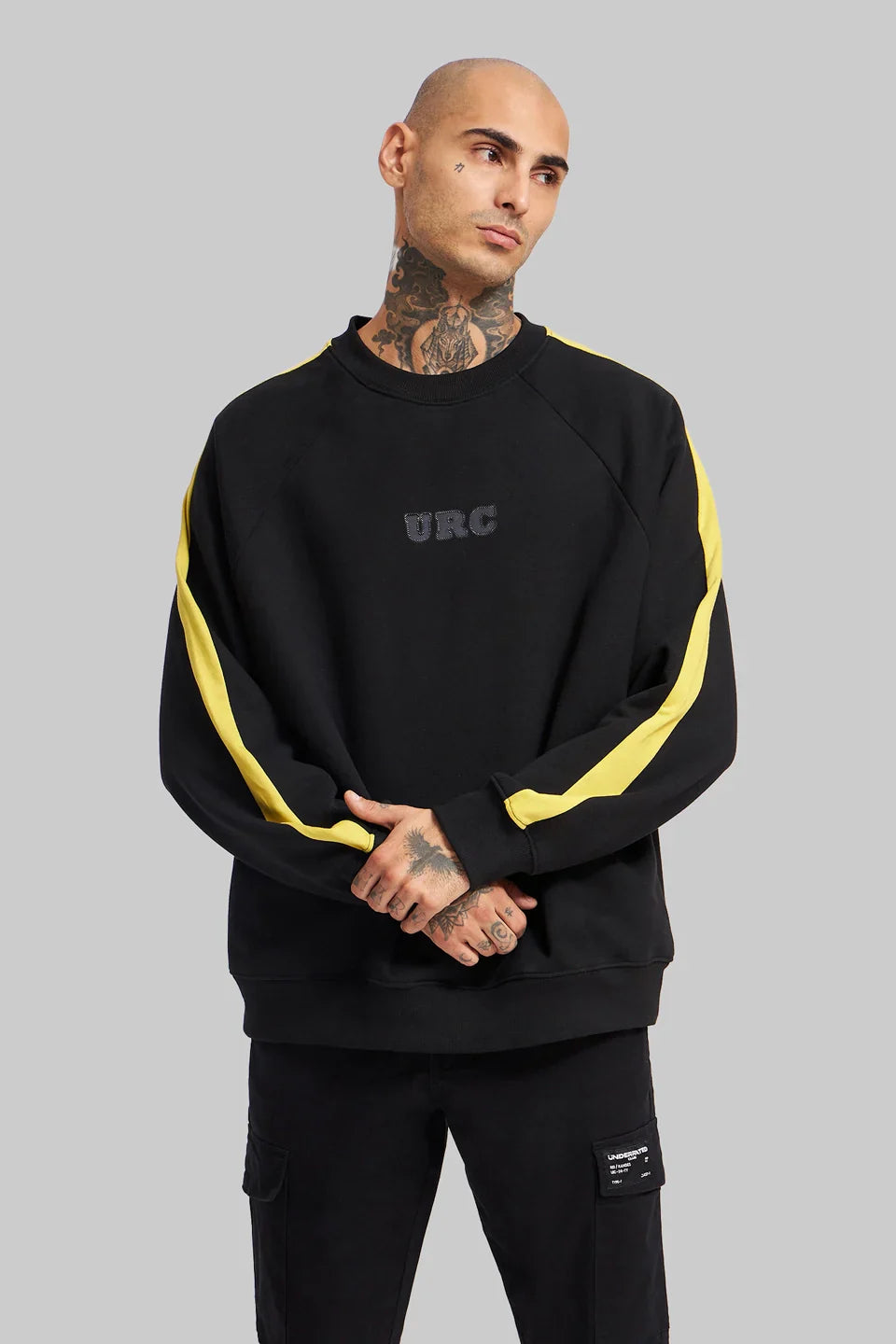 Printed Sleeves Black Raglan Sweatshirt