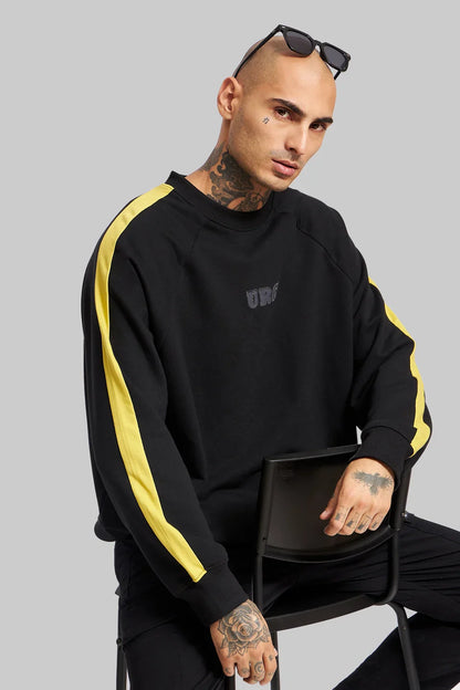 Printed Sleeves Black Raglan Sweatshirt