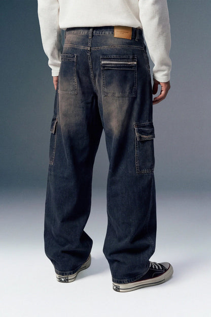 Rusty Blue 8-Pocket Baggy Cargo Jeans for Men