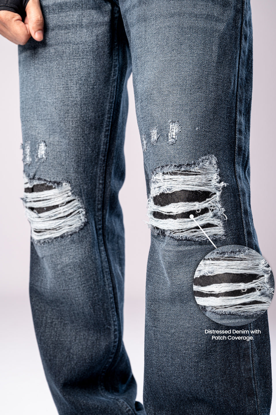 Deep Blue Distressed Men's Relaxed Jeans