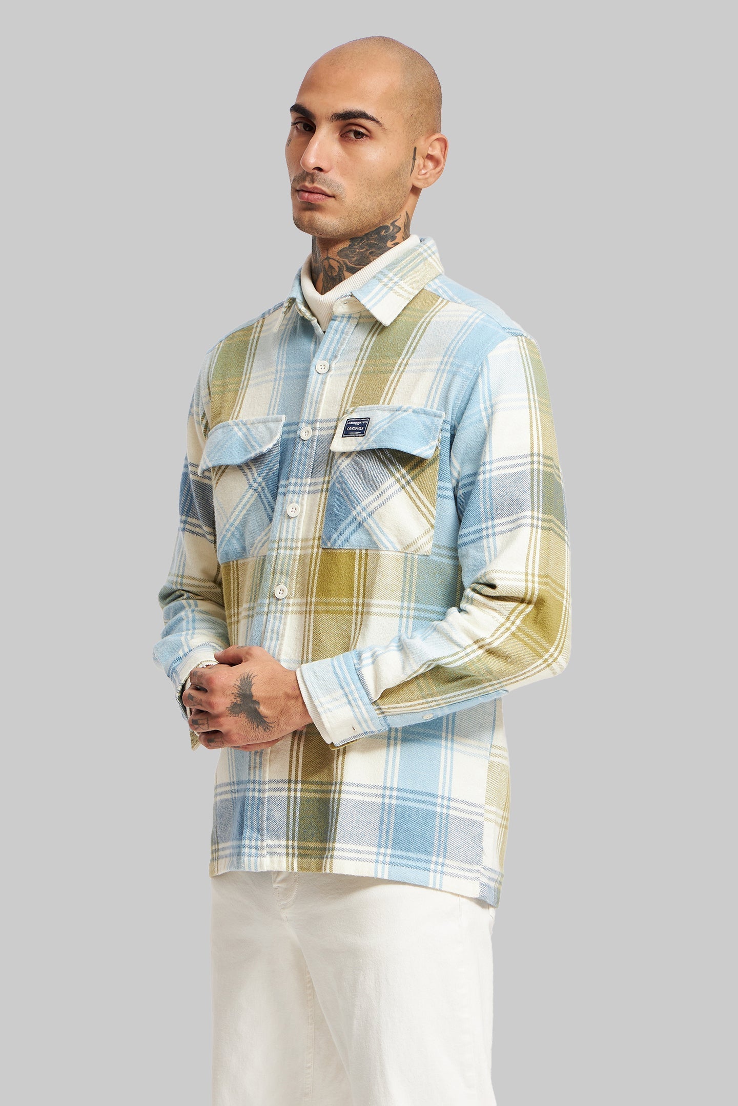 Blue Plaid Check Shacket