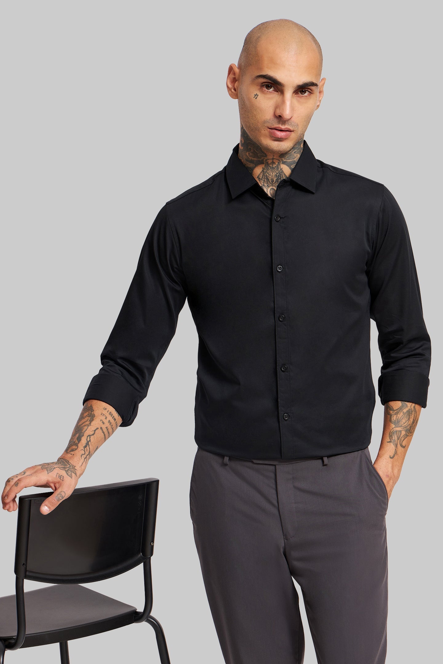 Pack of 2 Slim Fit Men's Shirt Combo - Black/ Grey