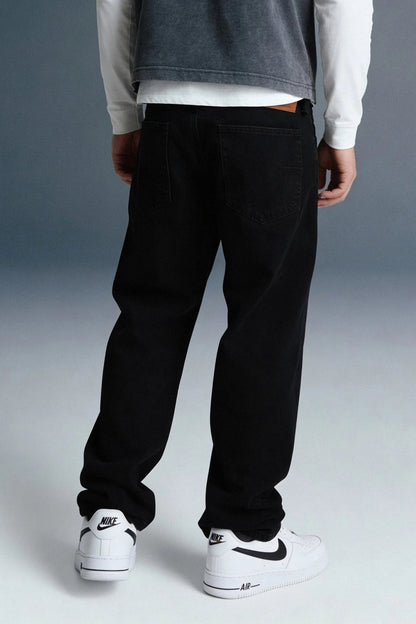 Black Mid Rise Men's Straight Jeans
