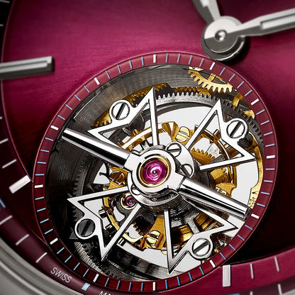 Vacheron Constantin Overseas Tourbillon 42.5mm Burgundy Red Dial Titanium Bracelet Watch - Berry's Jewellers