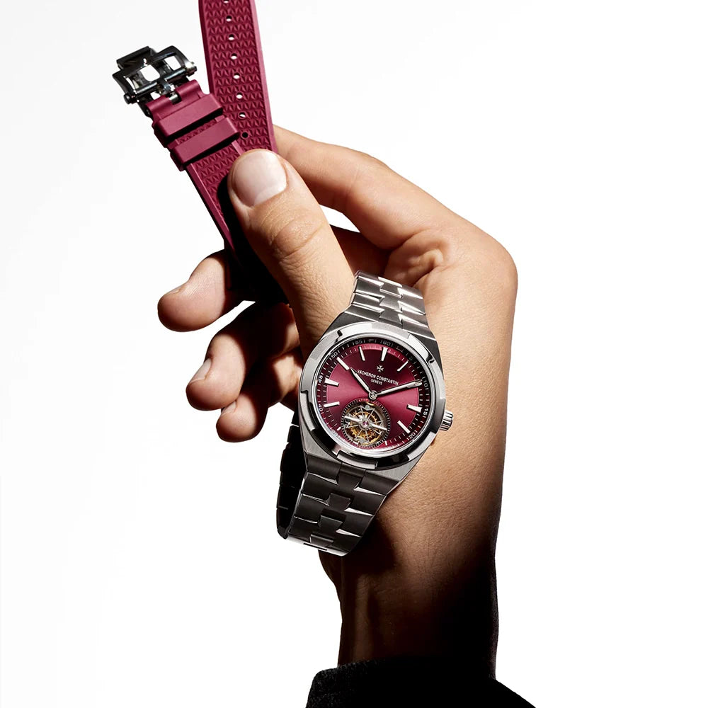 Vacheron Constantin Overseas Tourbillon 42.5mm Burgundy Red Dial Titanium Bracelet Watch - Berry's Jewellers