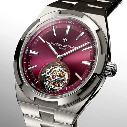 Vacheron Constantin Overseas Tourbillon 42.5mm Burgundy Red Dial Titanium Bracelet Watch - Berry's Jewellers
