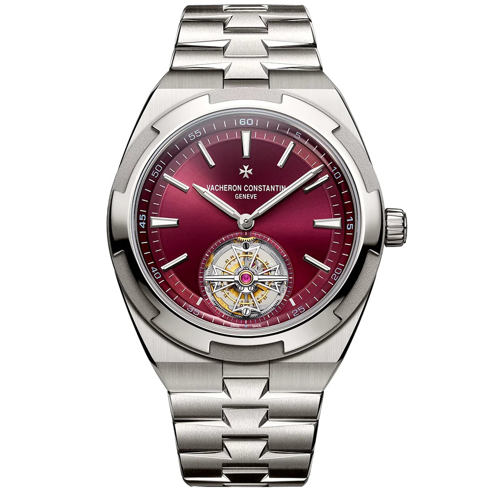 Vacheron Constantin Overseas Tourbillon 42.5mm Burgundy Red Dial Titanium Bracelet Watch - Berry's Jewellers