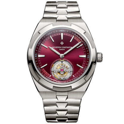 Vacheron Constantin Overseas Tourbillon 42.5mm Burgundy Red Dial Titanium Bracelet Watch - Berry's Jewellers