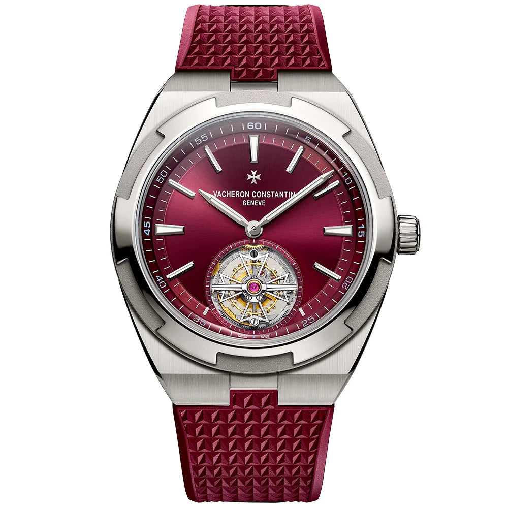 Vacheron Constantin Overseas Tourbillon 42.5mm Burgundy Red Dial Titanium Bracelet Watch - Berry's Jewellers