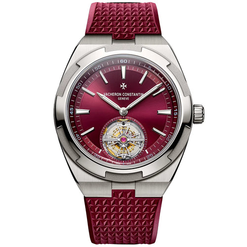 Vacheron Constantin Overseas Tourbillon 42.5mm Burgundy Red Dial Titanium Bracelet Watch - Berry's Jewellers