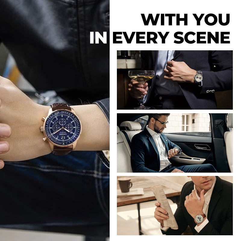 Men's Waterproof Multifunctional Quartz Watch With Leather Belt