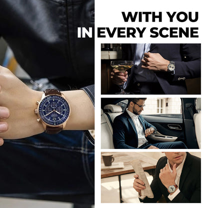 Men's Waterproof Multifunctional Quartz Watch With Leather Belt