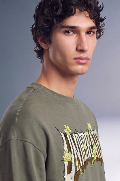 Bloom Olive Oversized Long Sleeve T-shirt