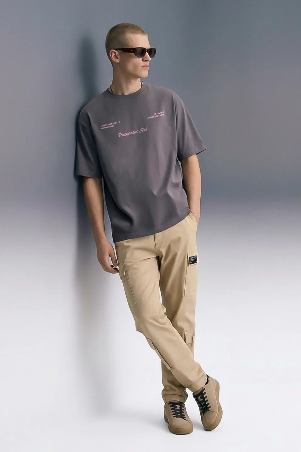 Aesthetic Logic Grey Oversized T-shirt Men