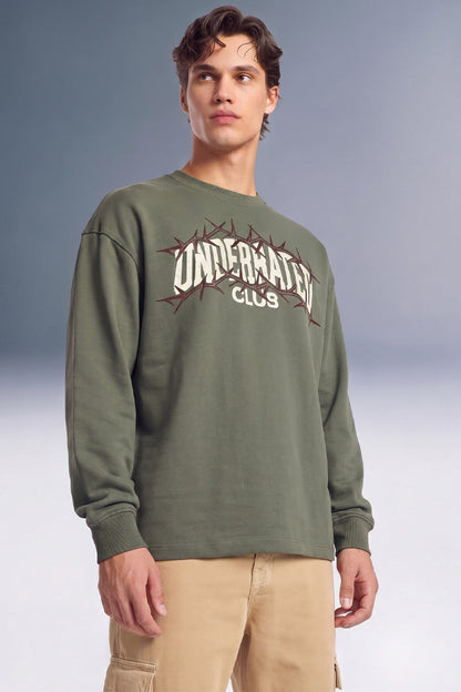 Barbed Wire Olive Oversized Long Sleeve T-shirt