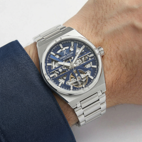 Daniel Klein Skeleton Silver Stainless Steel Watch for Men DK.1.14268-4