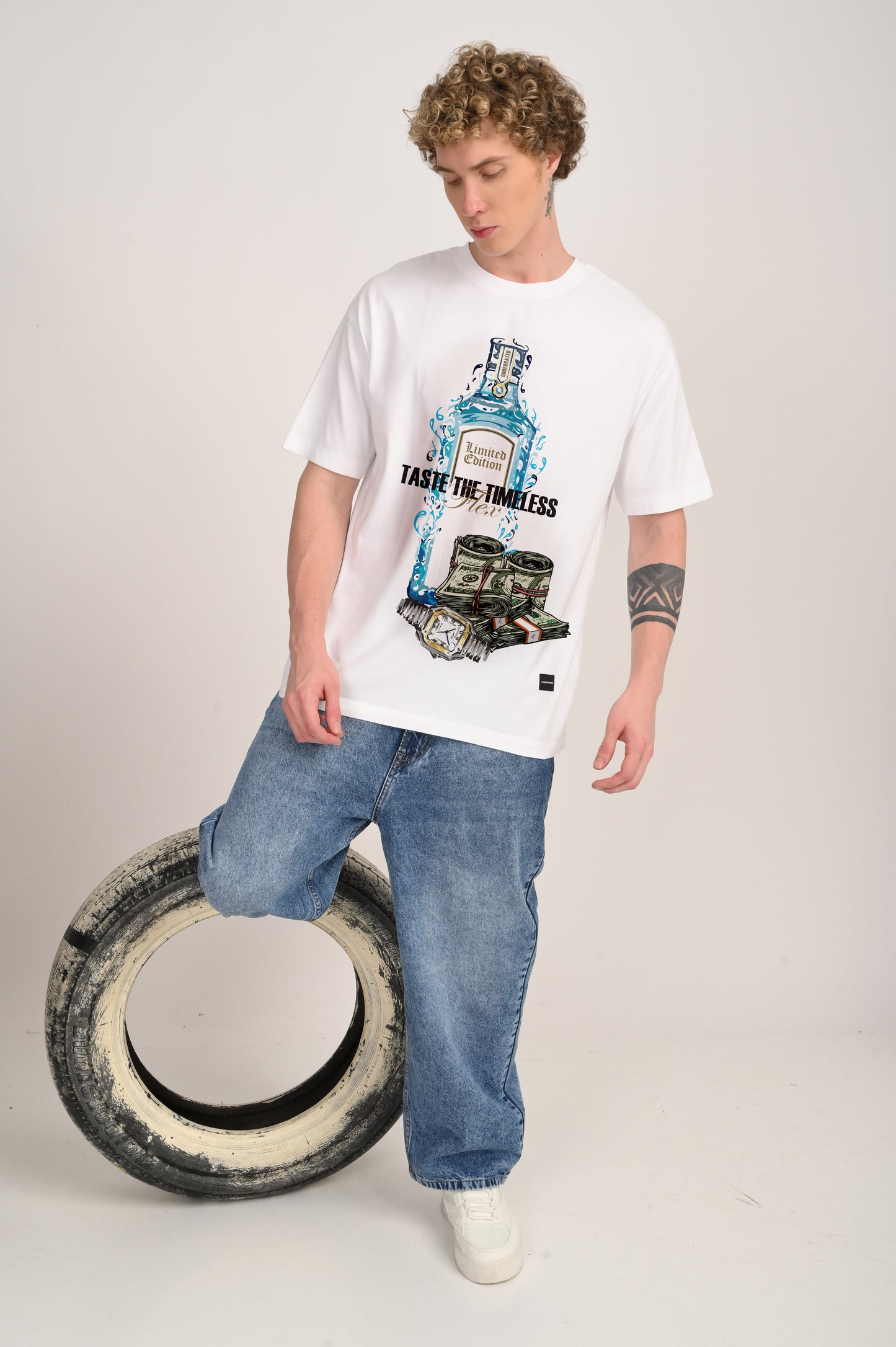 Taste the Timeless White Oversized Fit T-Shirt Men
