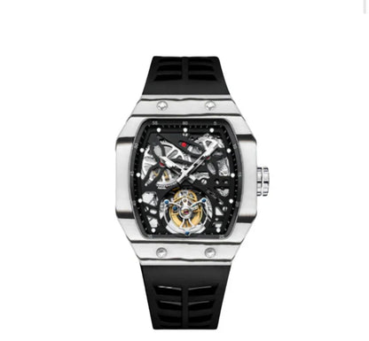 AESOP Carbon Fiber Bezel Tonneau Case Skeleton Tourbillon Watch 7036
