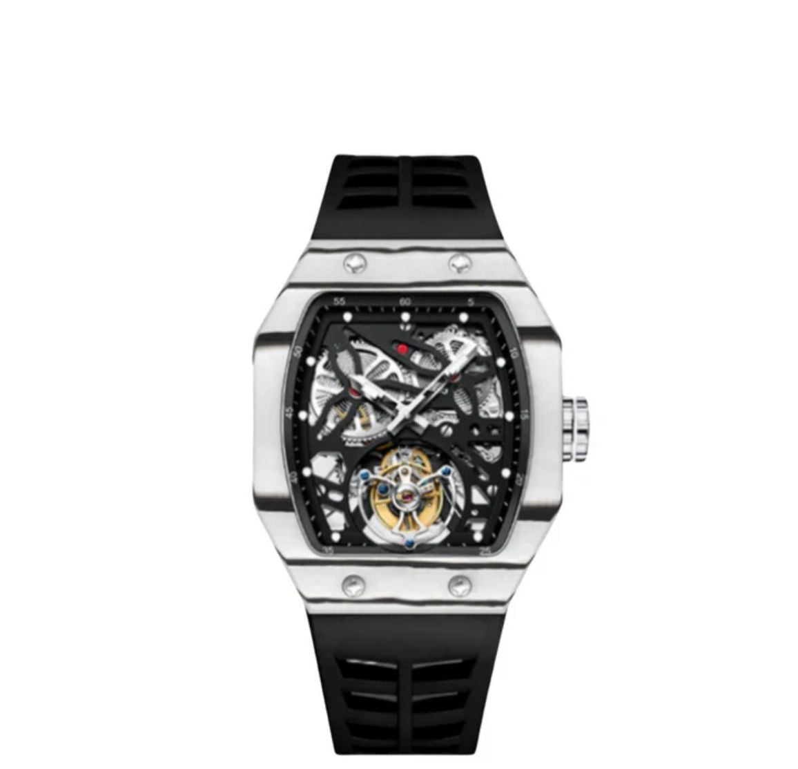 AESOP Carbon Fiber Bezel Tonneau Case Skeleton Tourbillon Watch 7036