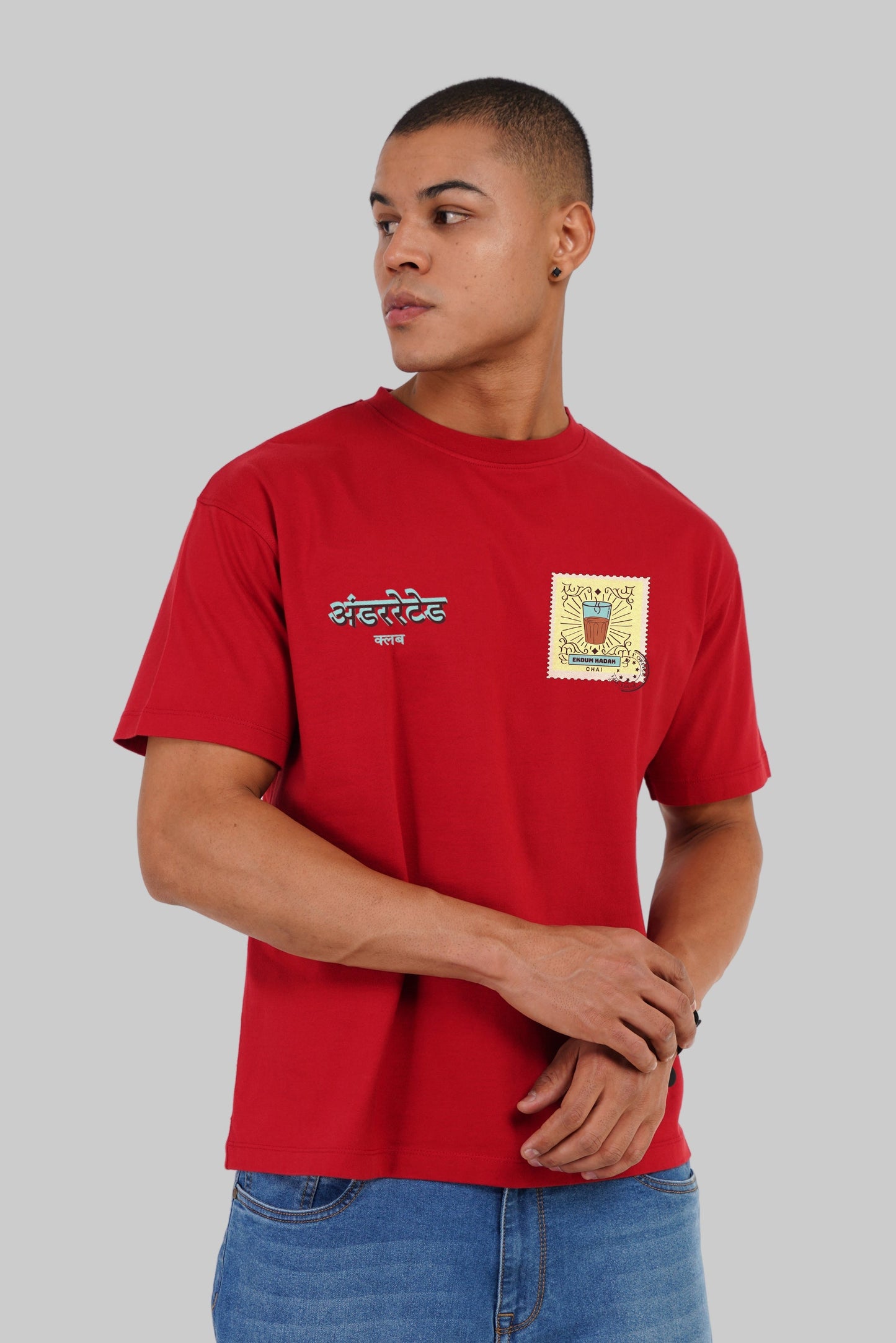 Kadak Chai Red Oversized Fit T-Shirt Men