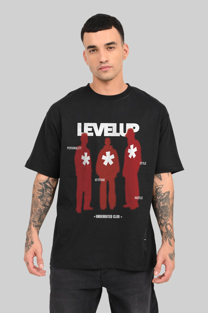 Level Up Silhouette Print Black Oversized Fit T-Shirt Men