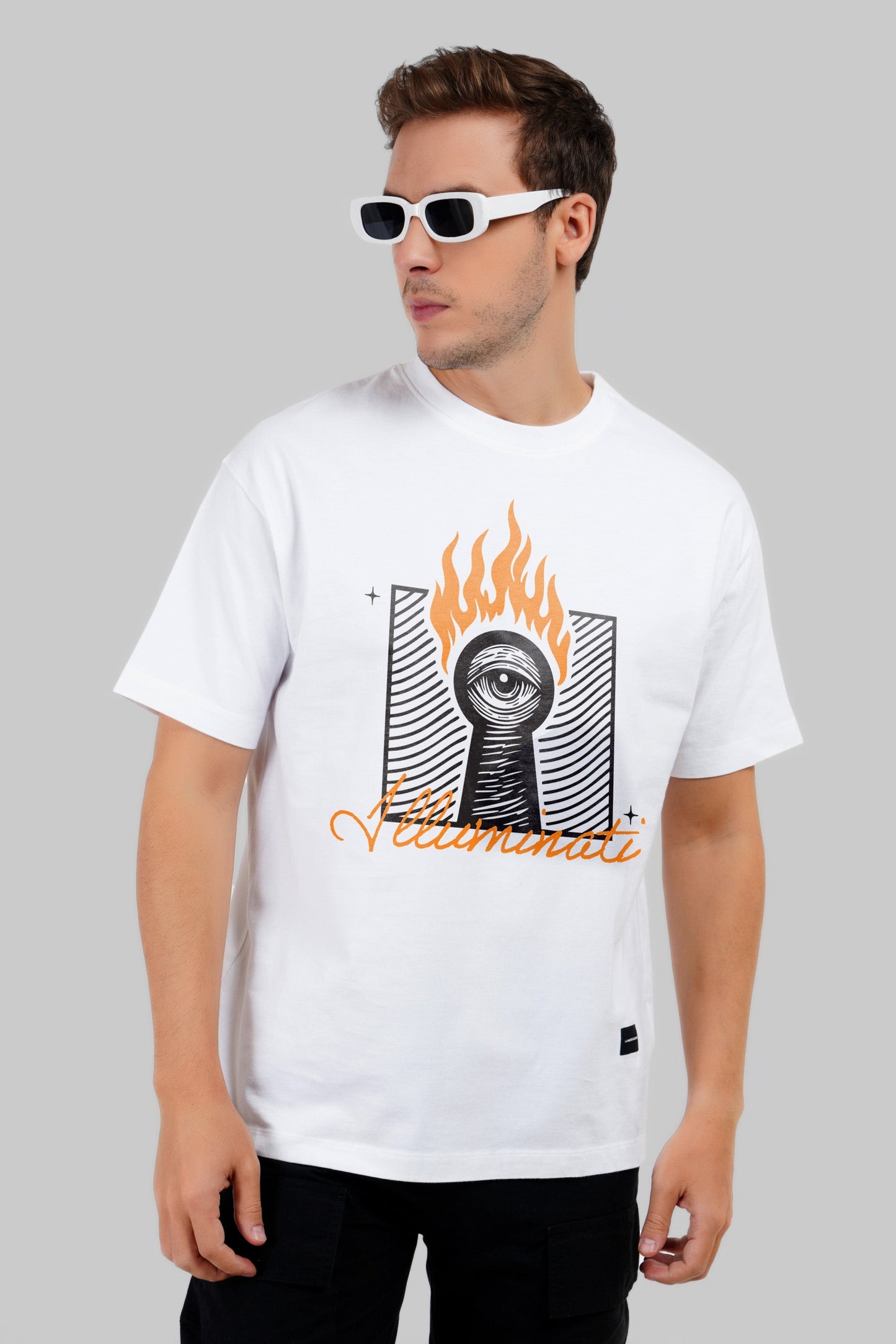 Illuminati Fire White Oversized Fit T-Shirt Men