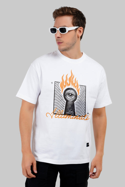 Illuminati Fire White Oversized Fit T-Shirt Men