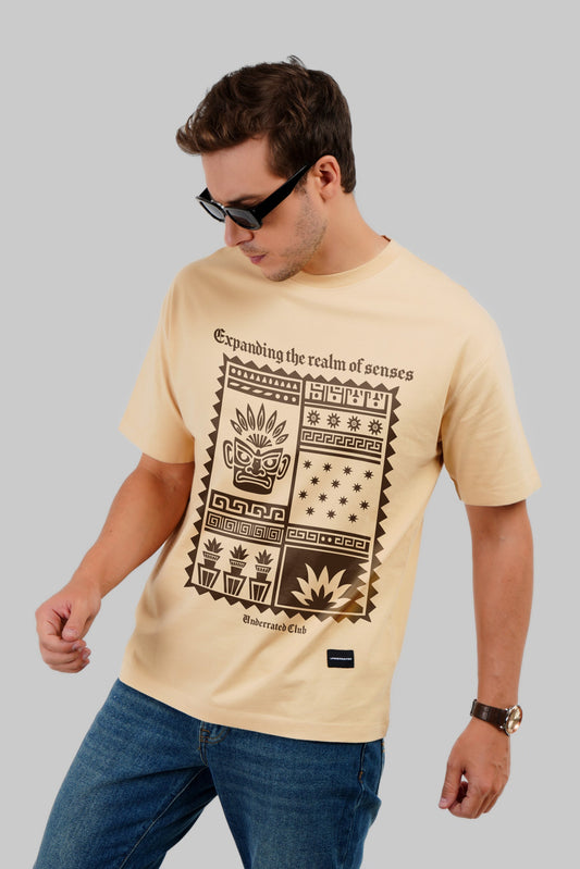 Realm of Senses Beige Oversized Fit T-Shirt Men