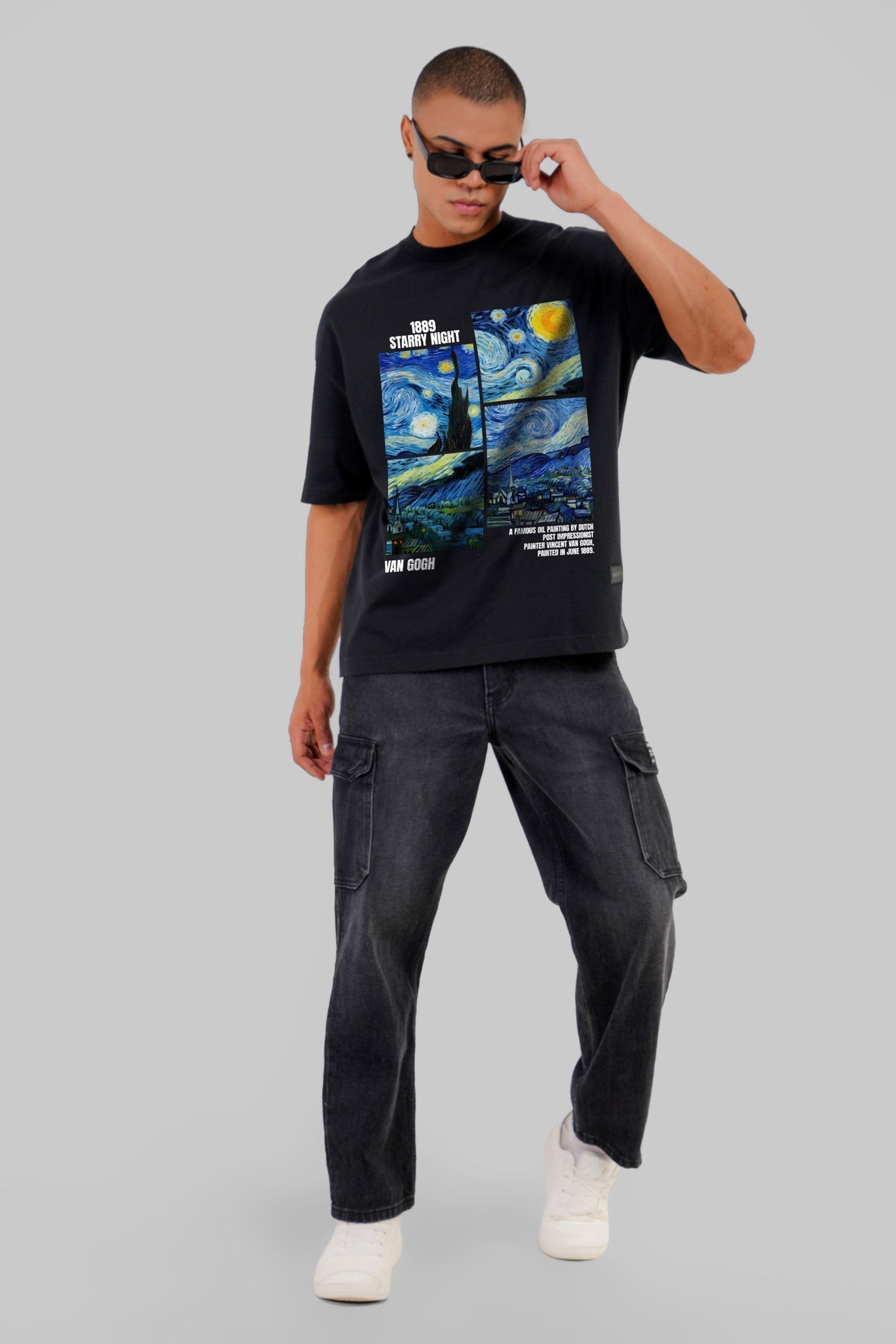 Starry Night Black Baggy Fit T-Shirt Men