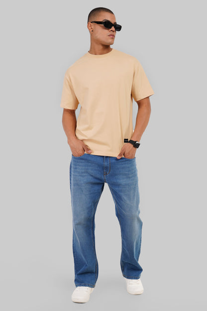 Solid Beige Half Sleeves T-Shirt For Men Oversized Fit