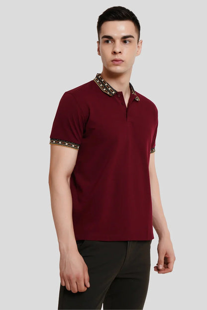 Pack of 2 Patchwork Collar Polo T-shirt combo - Black /Maroon