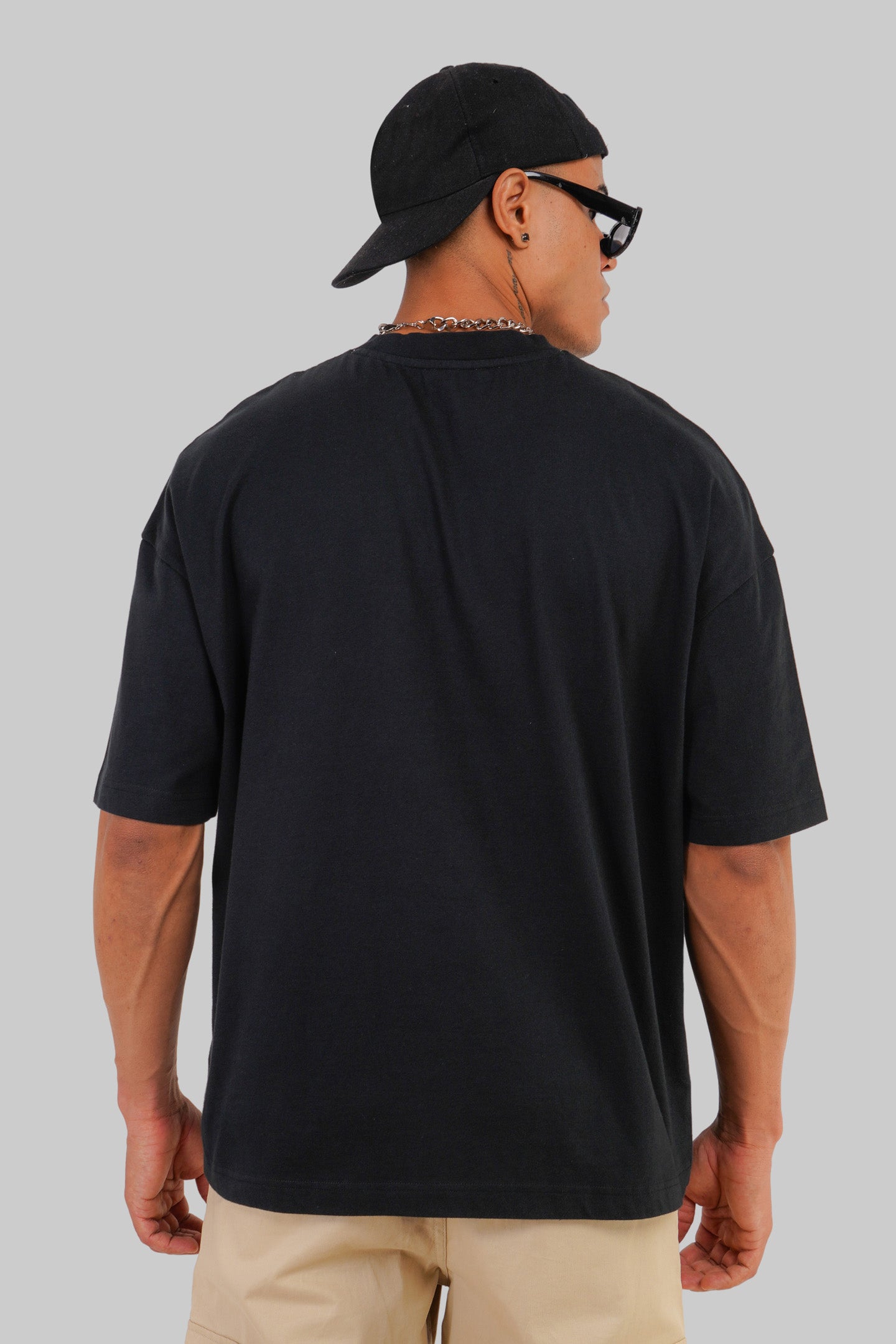 Two Men Line Art Black Baggy Fit T-Shirt Men